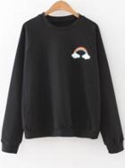 Romwe Black Rainbow Print Raglan Sleeve Sweatshirt