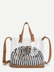 Romwe Clear Shoulder Bag With Striped Pouch