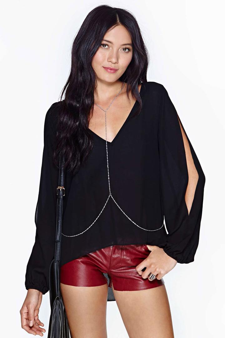 Romwe Split Sleeve Loose Black Blouse