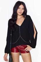 Romwe Split Sleeve Loose Black Blouse