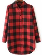 Romwe Plaid Letter Print Red Blouse