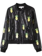 Romwe Stand Collar Pineapple Embroidered Jacket