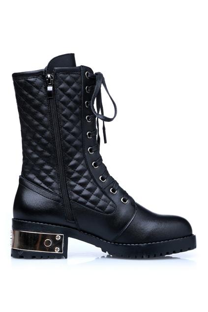 Romwe Shoe Lace Metalic Embellished Boots