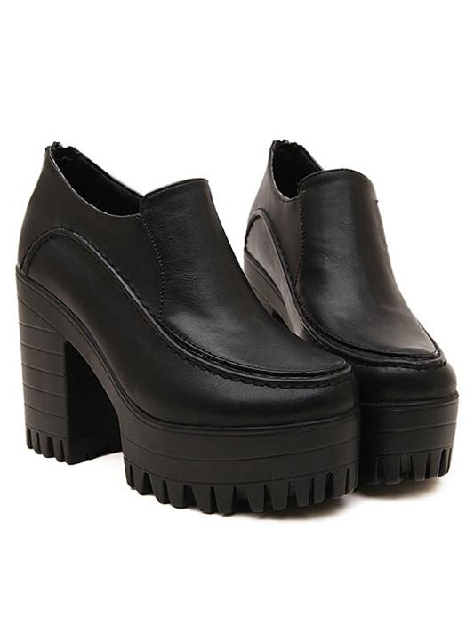 Romwe Black Back Zipper Platform High Heeled Pumps