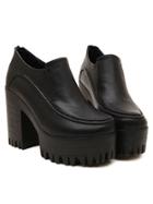 Romwe Black Back Zipper Platform High Heeled Pumps