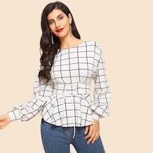 Romwe Corset Lace Up Plaid Top