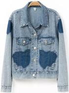 Romwe Women Blenched Denim Coat With Contrast Patches