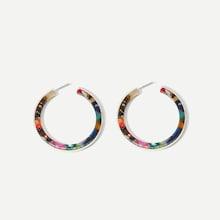 Romwe Color-block Pattern Hoop Earrings