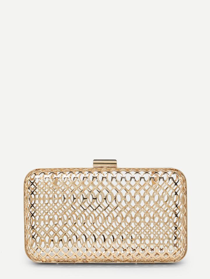 Romwe Hollow Out Chain Clutch Bag