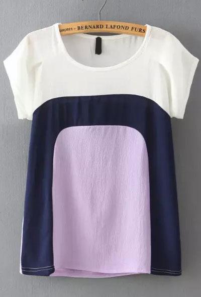 Romwe Round Neck Purple T-shirt