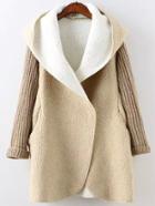 Romwe Khaki Hooded Long Sleeve Pockets Sweater Coat