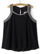 Romwe Black Vintage Embroidered Tank Top