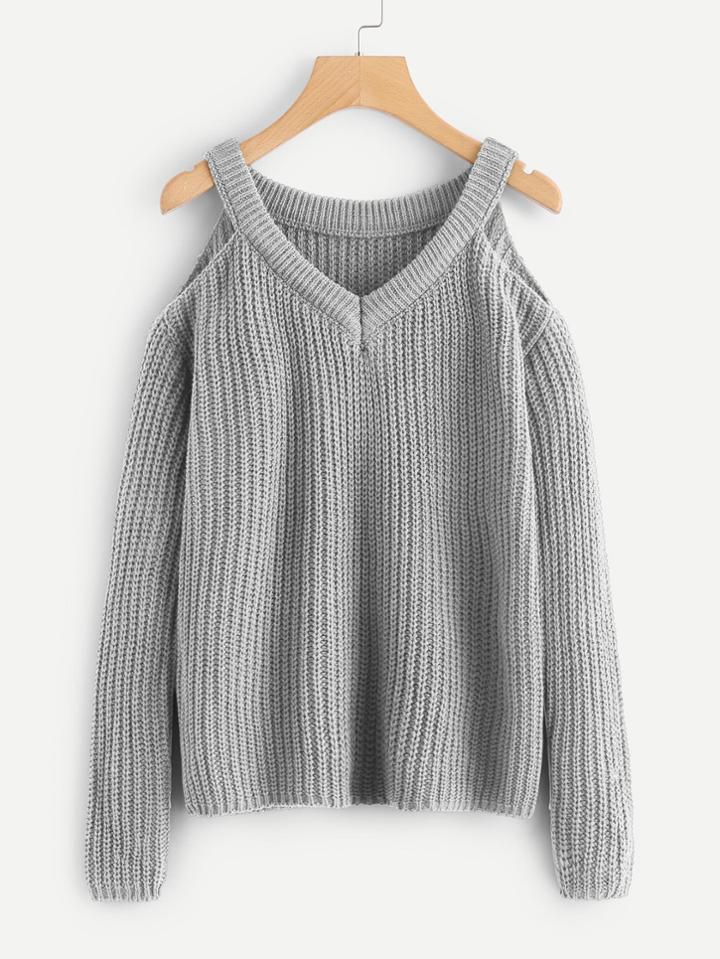 Romwe Open Shoulder Chunky Knit Jumper
