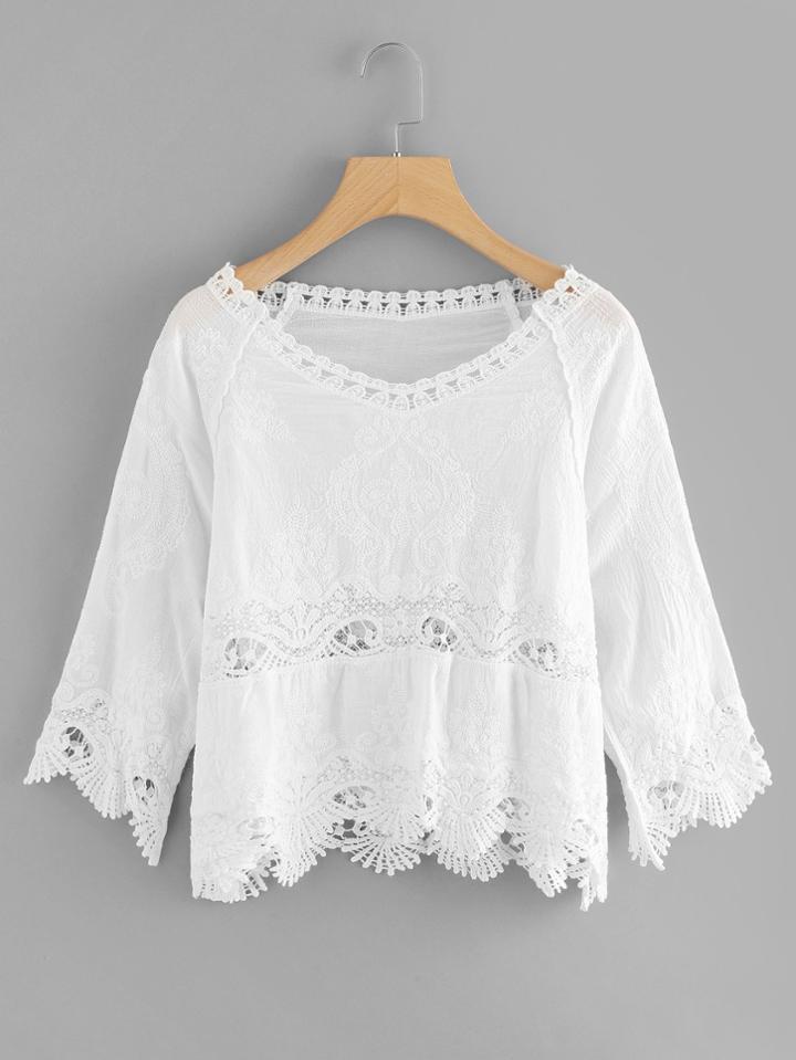 Romwe Hollow Out Crochet Panel Top