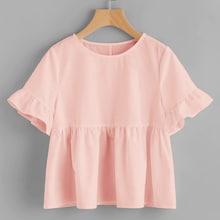 Romwe Ruffle Cuff Solid Smock Top