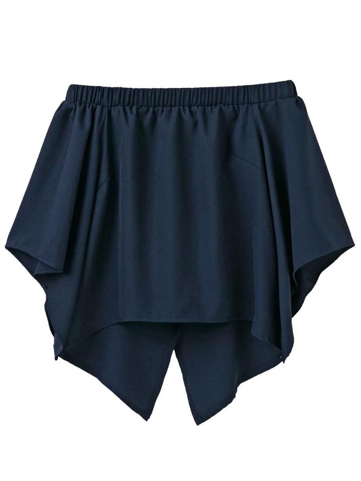 Romwe Navy Off The Shoulder Split Back Top