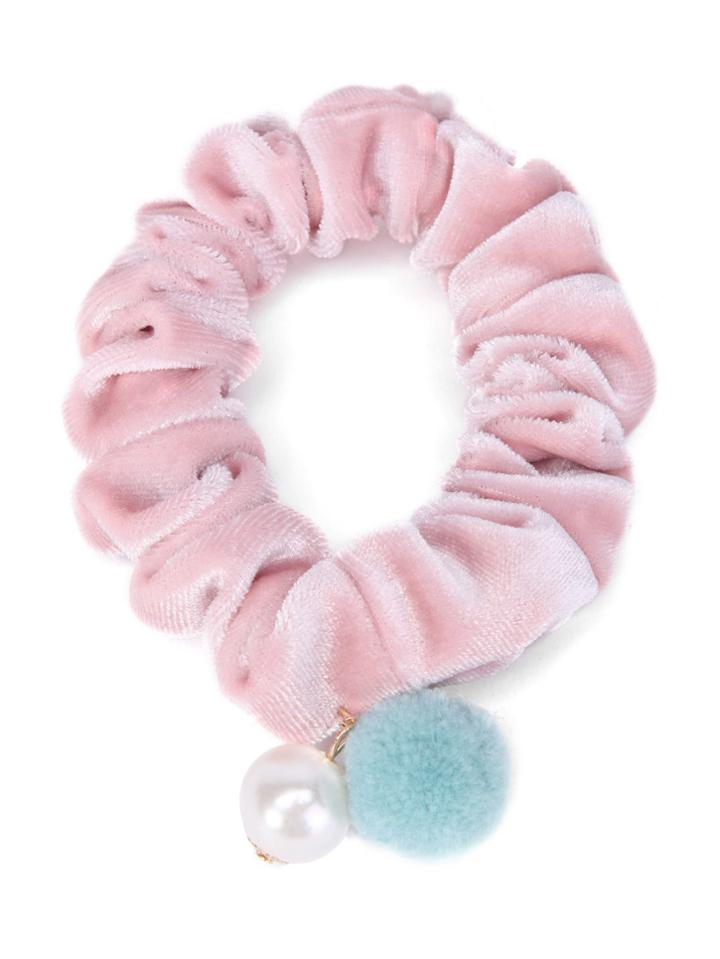 Romwe Velvet Scrunchie Hair Tie With Pom Pom