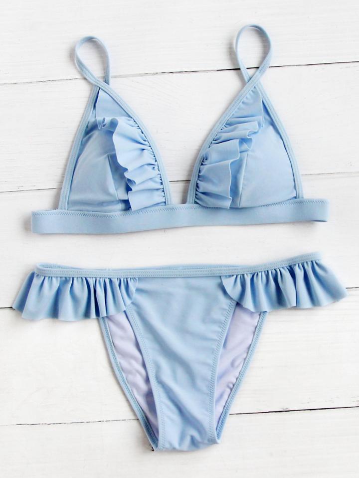 Romwe Frill Detail Triangle Bikini Set