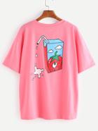 Romwe Pink Milk Cartoon Print Causal T-shirt