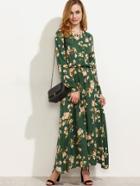 Romwe Blossom Print Buttoned Front Maxi Dress