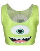 Romwe Green Scoop Neck Eye Mouth Print Tank Top