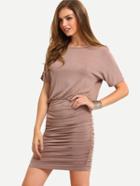 Romwe Light Brown Short Sleeve Open Back Bodycon Dress