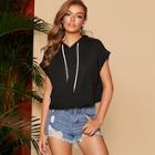 Romwe Roll Sleeve Solid Hoodie