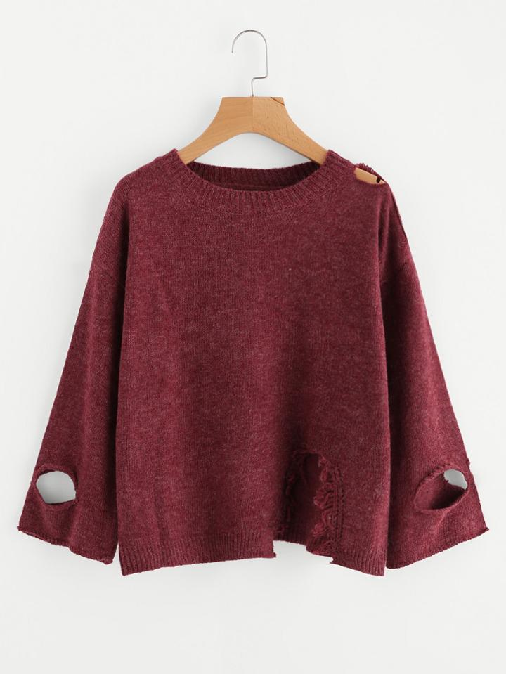 Romwe Cut Out Destroyed Knit Sweater