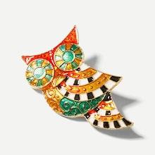 Romwe Color Block Owl Brooch
