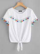 Romwe Fringe Detail Knot Front Tee