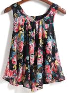 Romwe Round Neck Floral Loose Vest