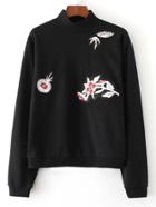 Romwe Flower Applique Mock Neck Sweatshirt