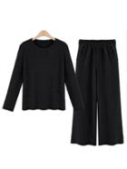 Romwe Long Sleeve Plus Top With Elastic Waist Pant