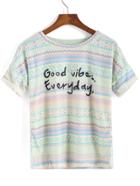 Romwe Tribal Print Cuffed Green T-shirt