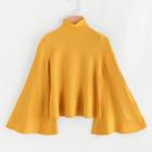 Romwe Stand Neck Bell Sleeve Solid Jumper