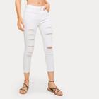 Romwe Solid Ripped Skinny Capris Jeans