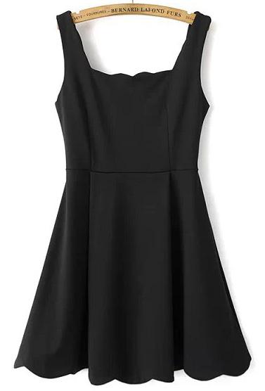 Romwe Black Strap Flouncing Scalloped Dress