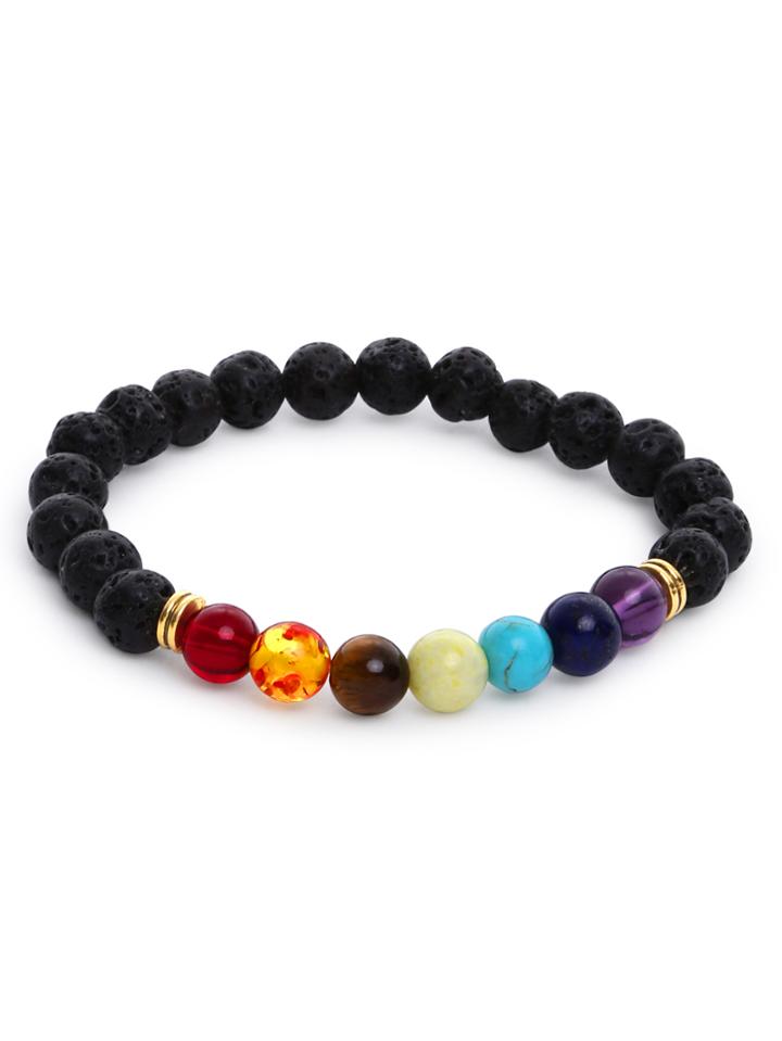 Romwe Multicolor Beaded Faux Stone Stretch Bracelet