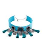 Romwe Turquoise Vintage Tassel Chain Fringe Statement Choker Necklace
