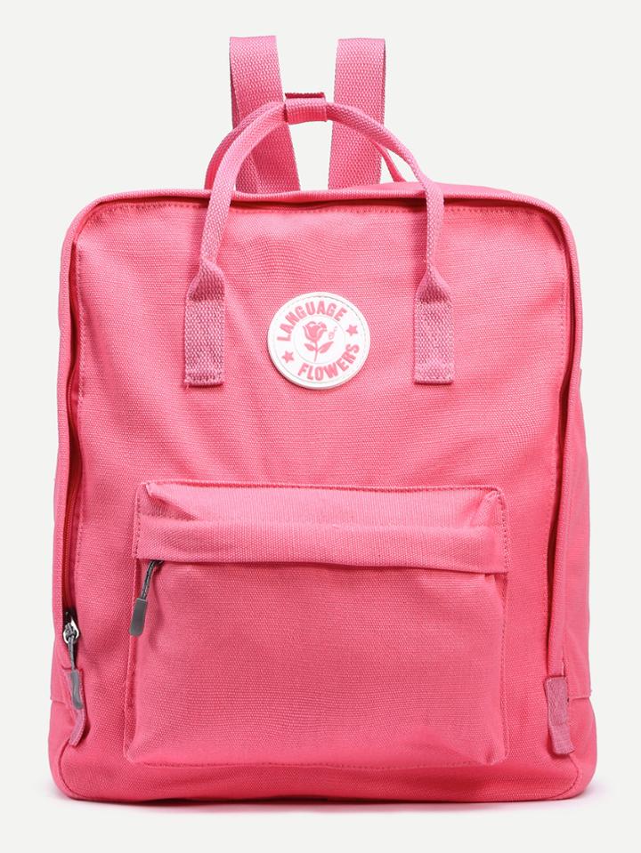 Romwe Pink Double Handle Square Canvas Backpack