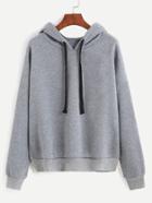 Romwe Grey Drop Shoulder Hooded Sweatshirt