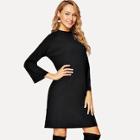 Romwe Mock-neck Solid Knit Dress