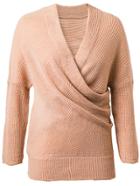 Romwe Khaki Surplice Front Drop Shoulder Knit Sweater