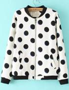 Romwe With Zipper Polka Dot Coat
