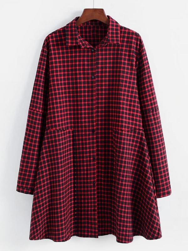 Romwe Gingham Smock Shirt Dress