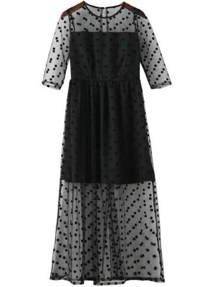 Romwe Long Sleeve Polka Dot Lace Dress
