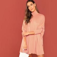 Romwe Turtleneck Oversized Batwing Tee Dress