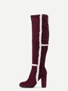 Romwe Burgundy Faux Suede Point Toe Knee High Boots