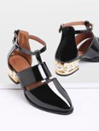 Romwe Black Pearl Design Back Zipper Patent Leather Shoes
