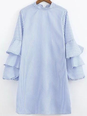 Romwe Layered Sleeve Vertical Striped Shirt Dress